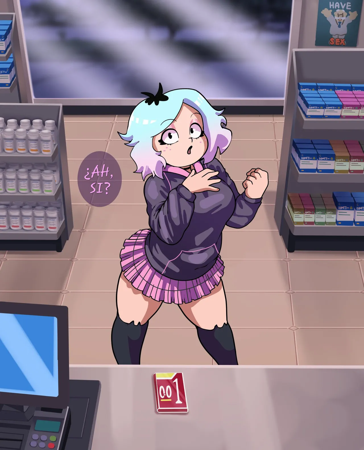 [DometiArt] Emberlynn Pinkle intenta comprar algunos condones (Helluva Boss)