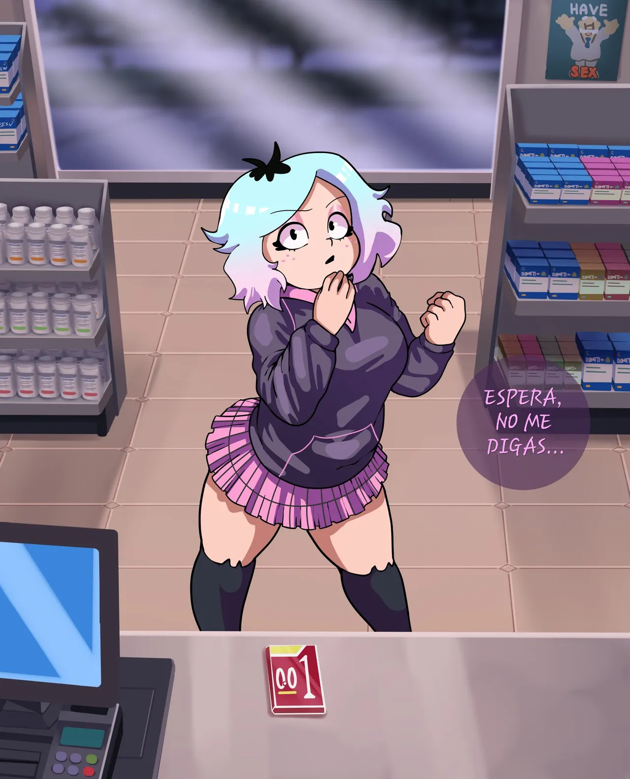 [DometiArt] Emberlynn Pinkle intenta comprar algunos condones (Helluva Boss)