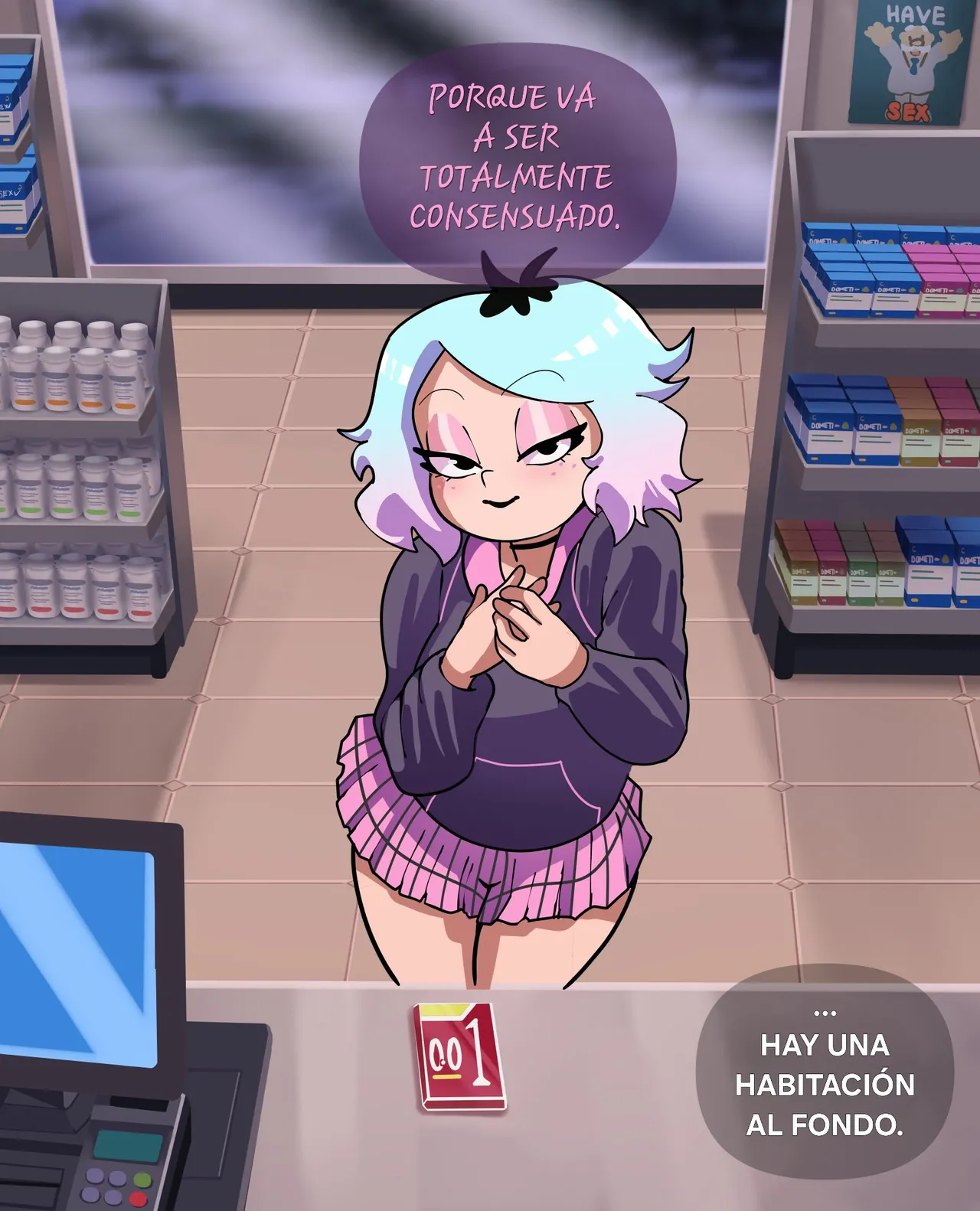 [DometiArt] Emberlynn Pinkle intenta comprar algunos condones (Helluva Boss)